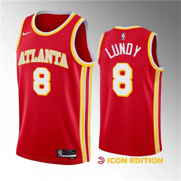 Mens Atlanta Hawks #8 Seth Lundy Red 2023 Draft Icon Edition Stitched Jersey Dzhi->atlanta hawks->NBA Jersey